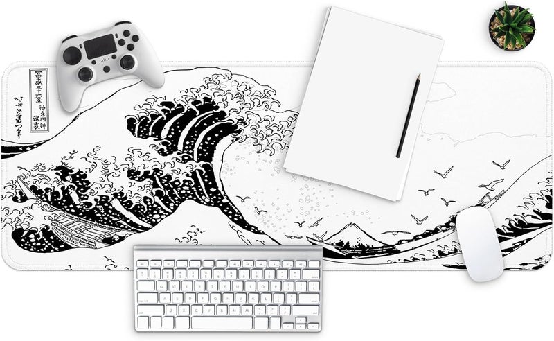 Mayflower Large Gaming Mouse Pad, Full Keyboard Mat, Long Laptop Mousepad, Computer Mouse Mat for Home and Office, Anti-Slip Rubber Base, 31.5 x 11.8 Inches (White Sea Wave) - Image 2